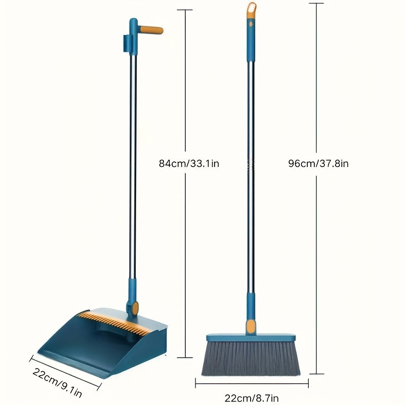 Get the ultimate cleaning combo with a 2-piece Broom & Dustpan Set featuring a stainless steel handle. This durable set has non-stick, soft bristles that effectively remove pet hair. Ideal for home, office, and dorm cleaning.