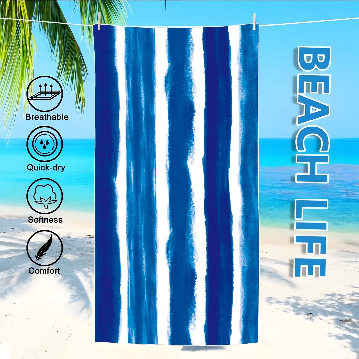 XL Microfiber Beach Towel, ideal for travel, swimming, yoga, and picnics.