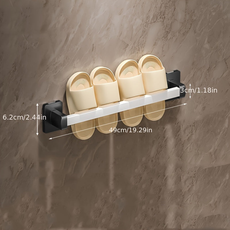 Wall-mounted shoe organizer for bathroom with space-saving storage solution, no-drill metal slipper rack, 1 piece.