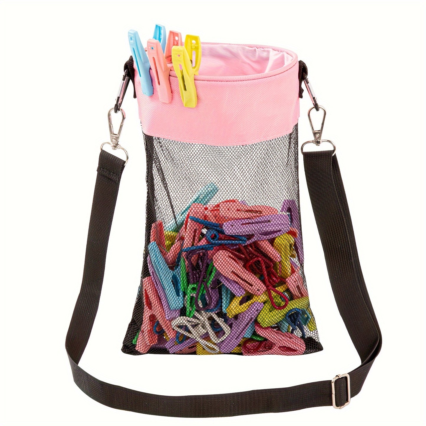 1pc Hanging Mesh Clothespin Storage Bag, Outdoor Organizer with Drawstring, Ideal for Laundry and Home Organization.