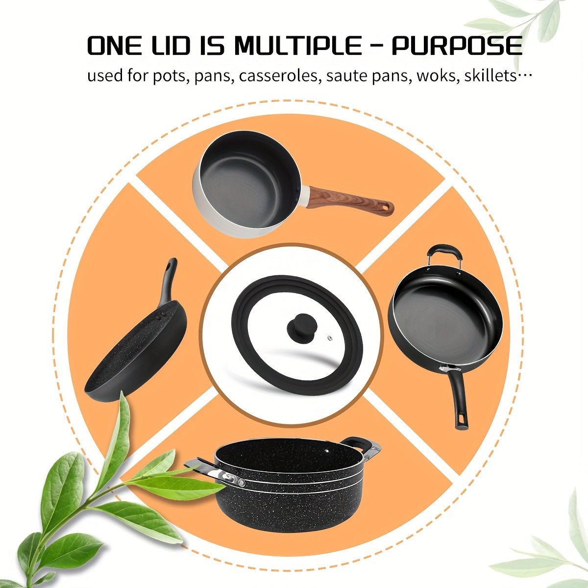 Black Universal Silicone Lids: Suitable for Cookware, Glass Tops on Skillets, Pots, Frying Pans, Cast Iron, CrockPot