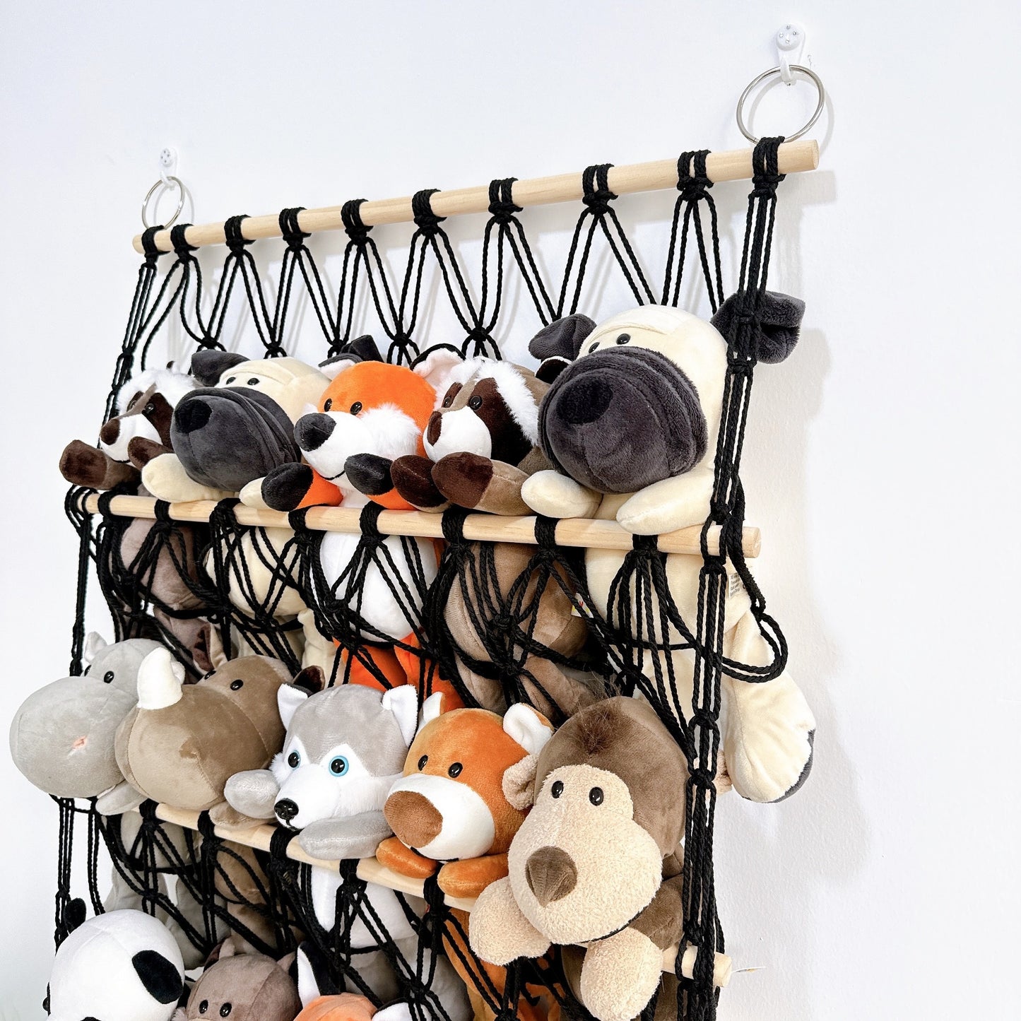 4-Tier Hanging Storage Organizer for Plush Toys & Gifts with Hooks - Ideal for Bedroom & Living Room Wall Decor.