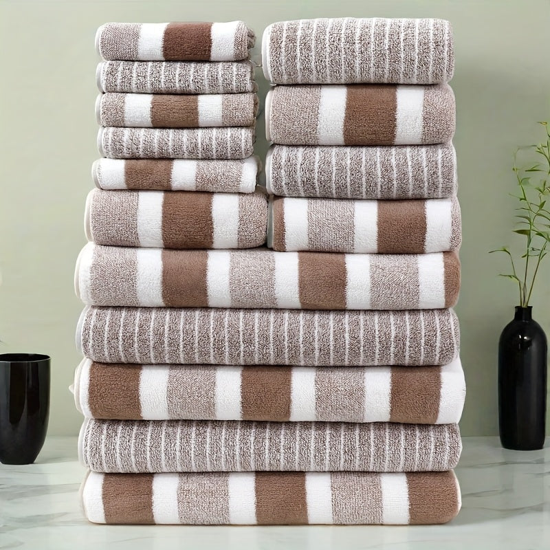 15-piece Coral Fleece Towel Set with 5 face towels, 5 hand towels, and 5 bath towels. Comfortable, absorbent, and quick-drying. Perfect for hotels, sports, travel, fitness, and yoga. Ideal for bathroom supplies.