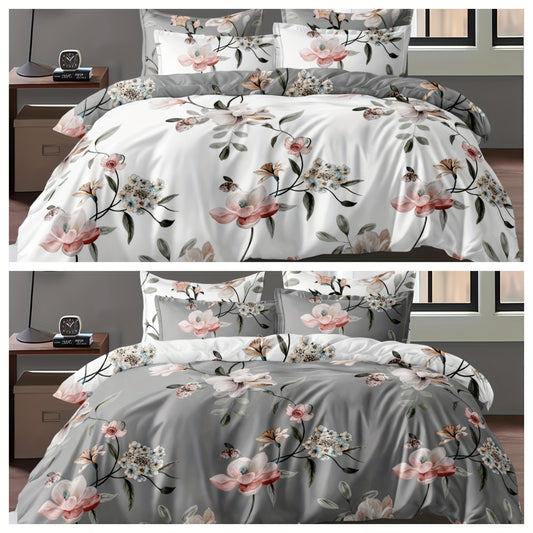 Two-color, two/three piece set of flower-themed bedding for bedroom and guest room. Soft, comfortable, and skin-friendly fabric.