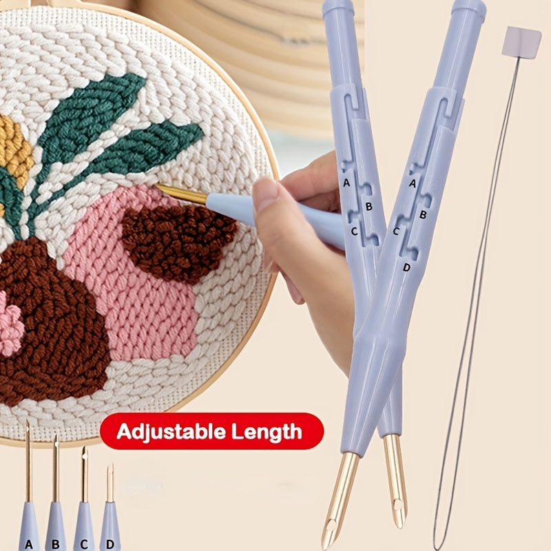 Adjustable Blue Fleece Embroidery Pen with Thick Plastic Needle Holder for Precision Stitching in DIY Crafts, Felt & Carpet Projects - Great for Valentine's Day Gifts