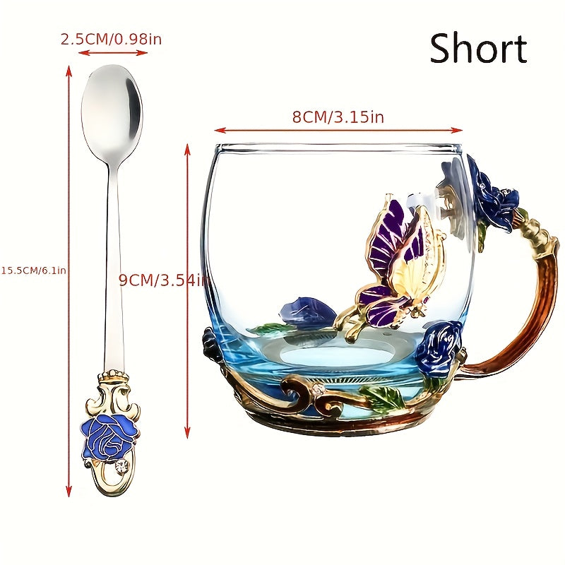 11.8oz Clear Glass Tea Cup Set with Coaster, Spoon, and Elegant Flower Pattern - Perfect for Coffee, Water, or Summer/Winter Drinks - Ideal Gift for Birthdays