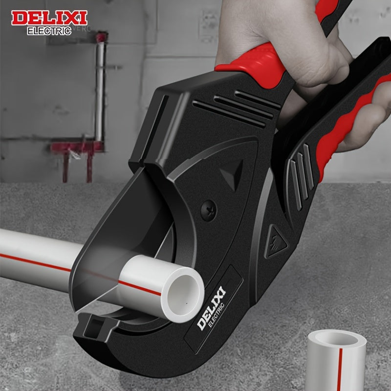 DELIXI ELECTRIC Electric Ratchet PVC Pipe Cutter: Cuts PEX, PVC, PPR, and Plastic Hoses with SK5 Blade, Aluminum Construction