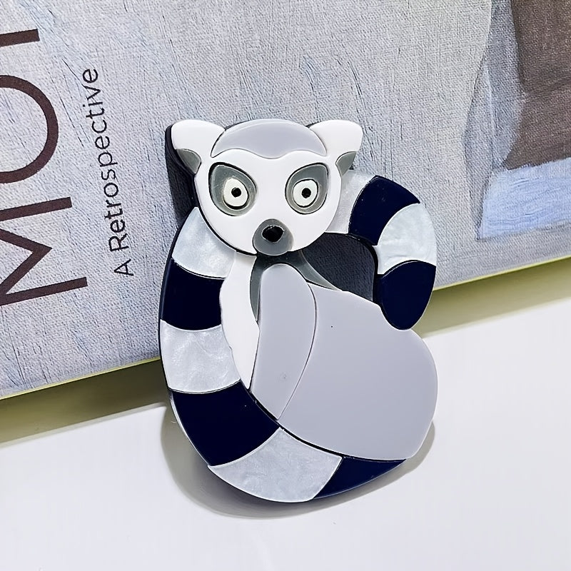 Adorable Lemur Brooch - Cartoon Animal Pin made of Acrylic, perfect for adding a touch of whimsy to your clothing or bags