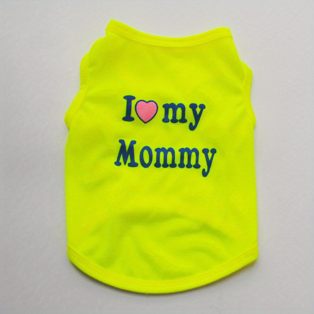 Cute 'I Love My Daddy/Mommy' graphic pet vest for summer parties, suitable for dogs and cats.