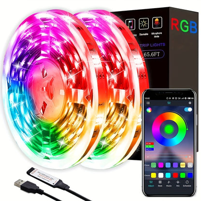 Intelligent RGB LED strip lights powered by USB, featuring music synchronization, app control, customizable modes, timer function - ideal for home decoration and creating a festive