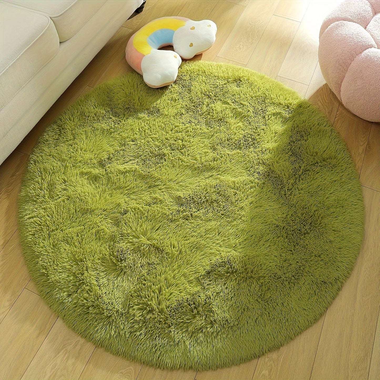 Soft and plush round area rug featuring a modern design in polyester material. Perfect for adding a cozy atmosphere to your bedroom, living room, study, or entertainment areas. Easy to clean and maintain, but recommended for dry clean only. Available in