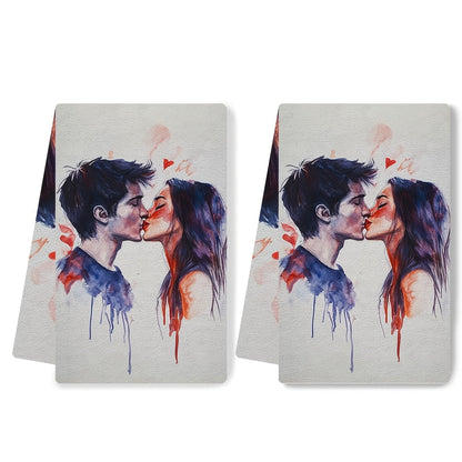 This set includes 2 ultra-soft kitchen towels with a charming Valentine's Kiss design. These towels are highly absorbent, perfect for holiday decoration, and can be easily machine washed. Each towel measures 40.64X60.96 cm.