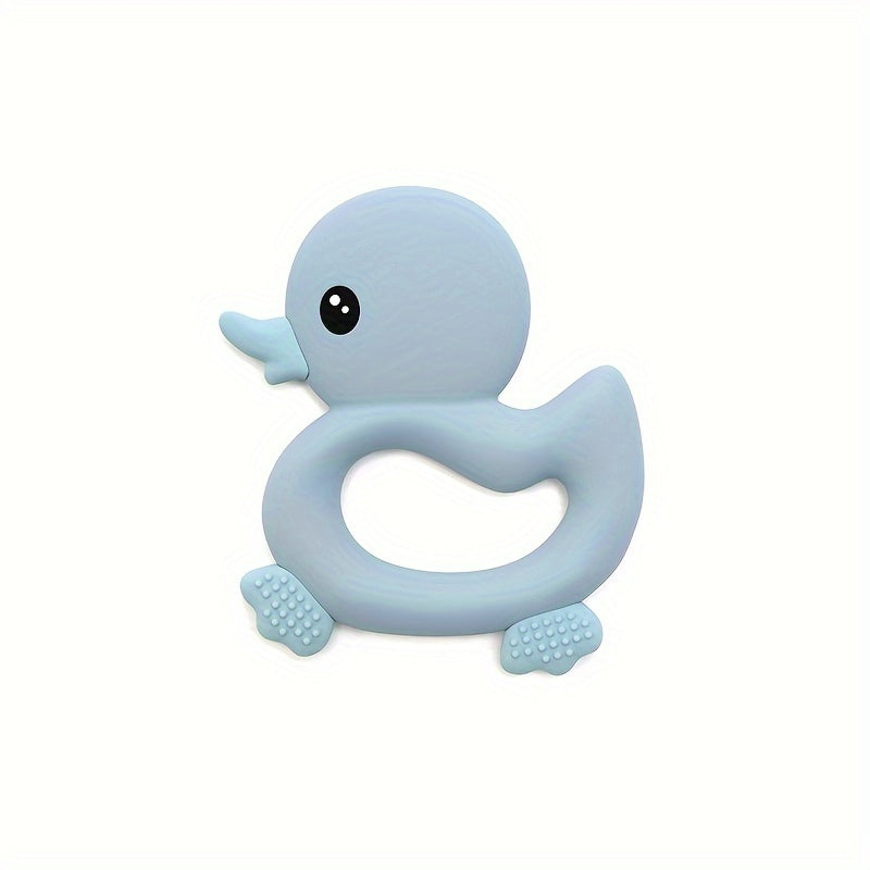 Silicone Baby Teether in Duck Shape - BPA-Free Oval Teething Ring for Infants, Easy-to-Hold Bath Toy, Perfect Gift for Boys and Girls