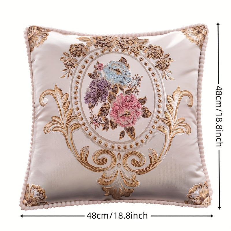 One piece of Embroidery Rose Floral Jacquard Square Throw Pillow Case Cover, featuring a single-sided design. Perfect for adding a touch of elegance to your home, room, living space, bedroom, or car decor. Please note that pillow core is not included.