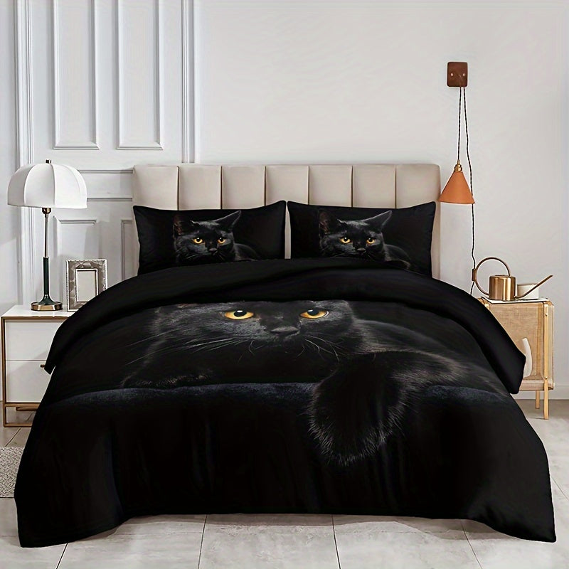 Dress up your bedroom or guest room with this stylish 3-piece Duvet Cover Set featuring a trendy 3D Black Cat print. Set includes 1 Duvet Cover and 2 Pillowcases (Core not included), providing all-season comfort. Made of soft and comfortable fabric