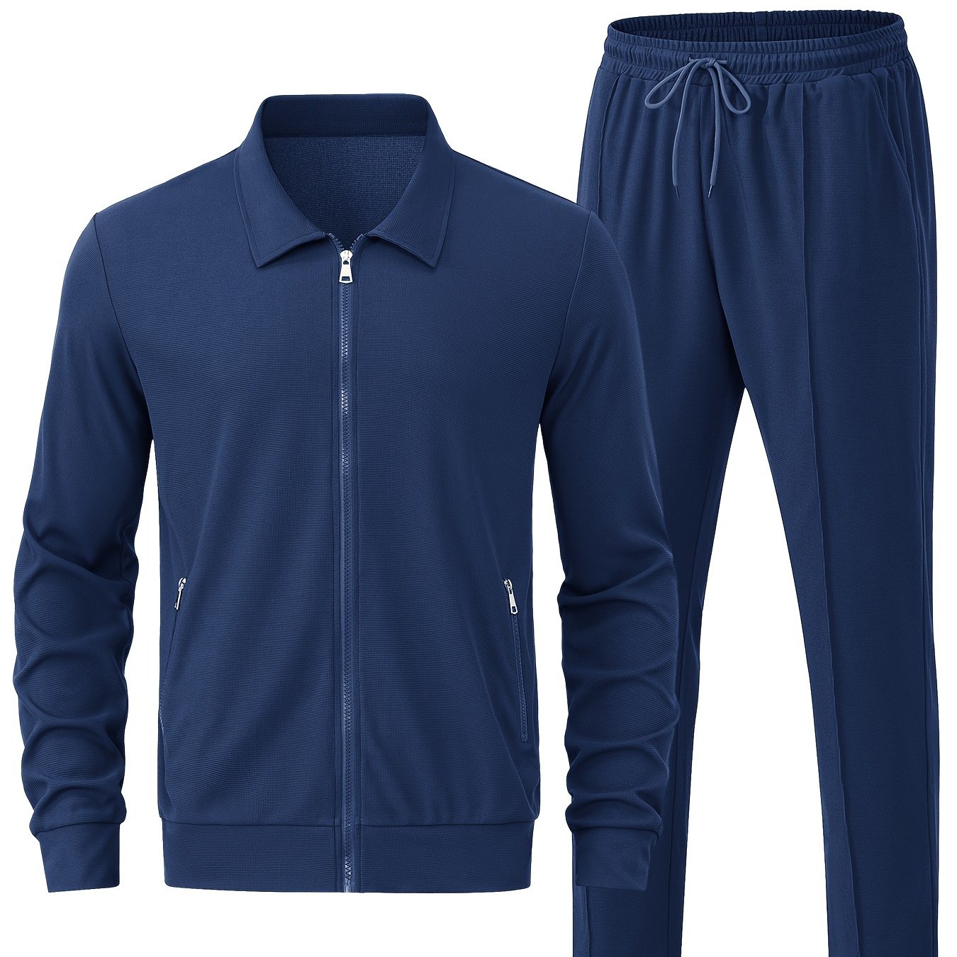 Waffle casual set for men, perfect for business gatherings and other occasions, includes cardigan with pockets.