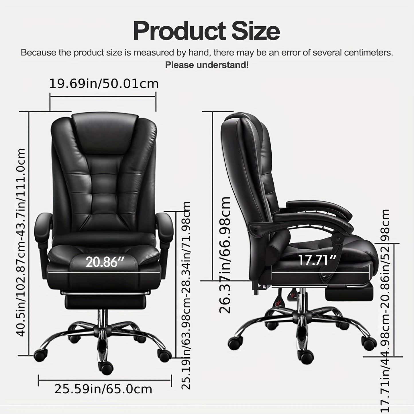 Adjustable executive office chair with ergonomic design for extended sitting comfort. Features include cushioned armrests, metal frame, wooden base, 155° recline, and high strength nylon