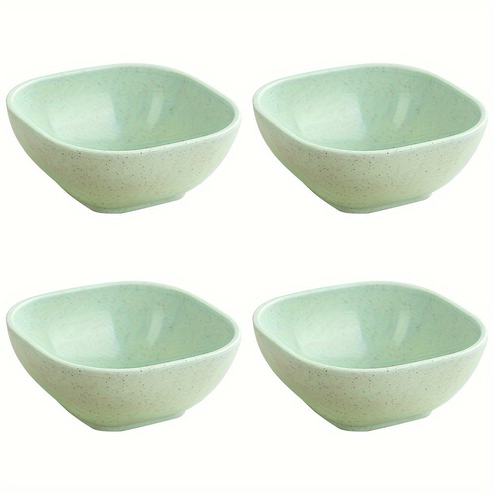 4 high-quality wheat straw sauce dishes - colorful square bowls for jam, vinegar, & seasonings - ideal for home, restaurants, parties.