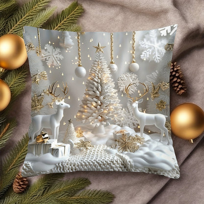 1 Christmas pillow cover with snowmen animal pattern, digital printed on one side, 44.96 cm x 44.96 cm, for sofa, living room, bedroom decoration (pillow insert not included).