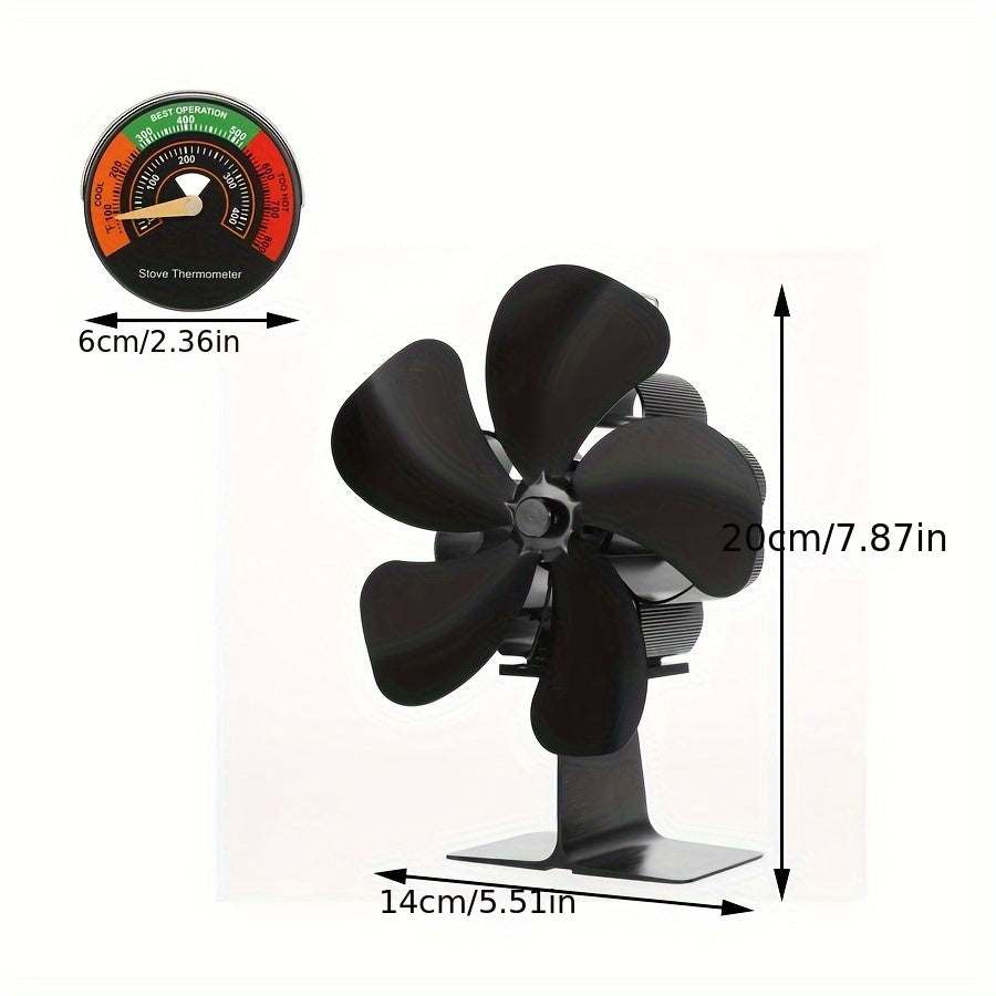 4-Blade Eco-Friendly Stove Fan for Wood Burning Stoves, Fireplaces, and Burners - Thermal Power, Wooden Construction, and Electric Operation