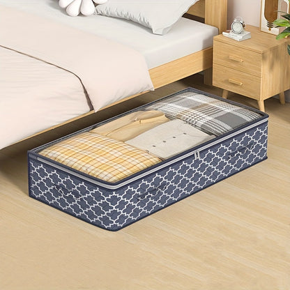 Under Bed Storage Bag with Clear Window - Extra Large Size. Made of Non-Woven Fabric with Dual Zipper Closure for Easy Access. Versatile Organizer with Utility Hooks.