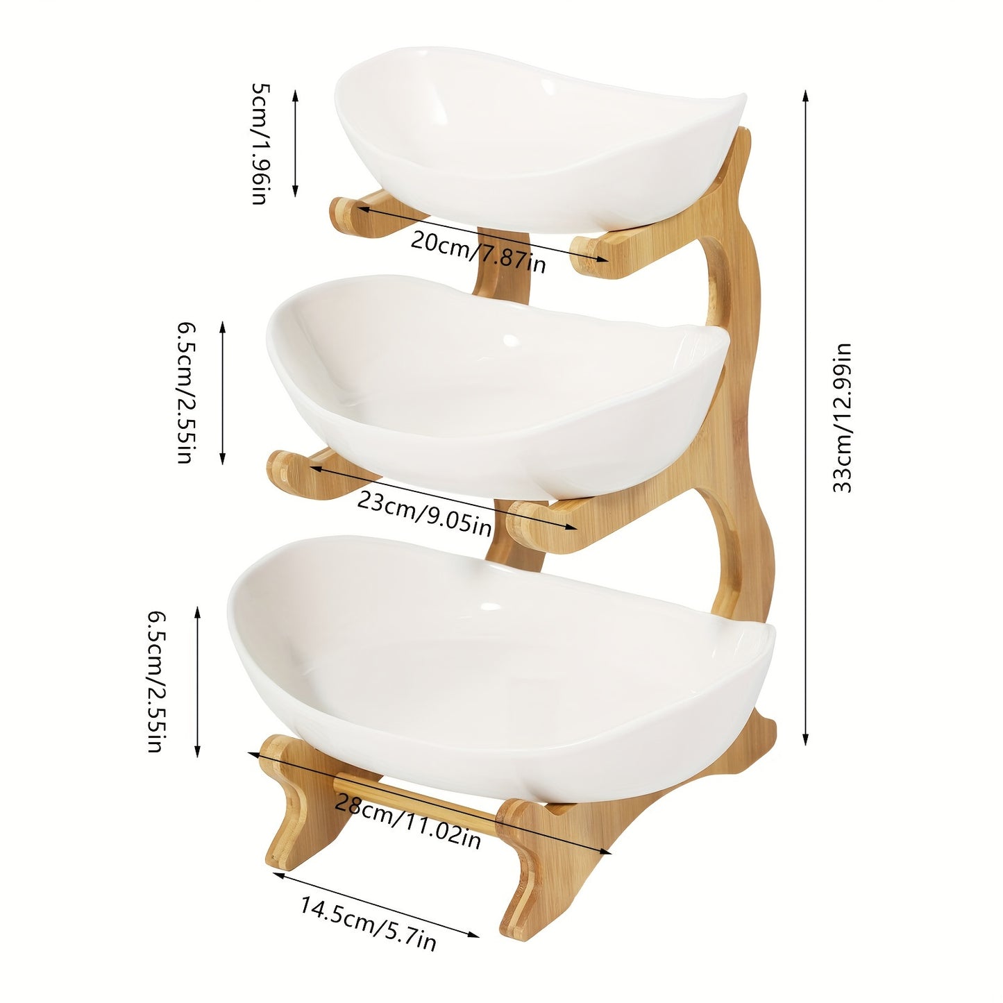 Wooden 3-Tier Fruit Stand for Kitchen Use - No Batteries Needed for Multiple Purposes