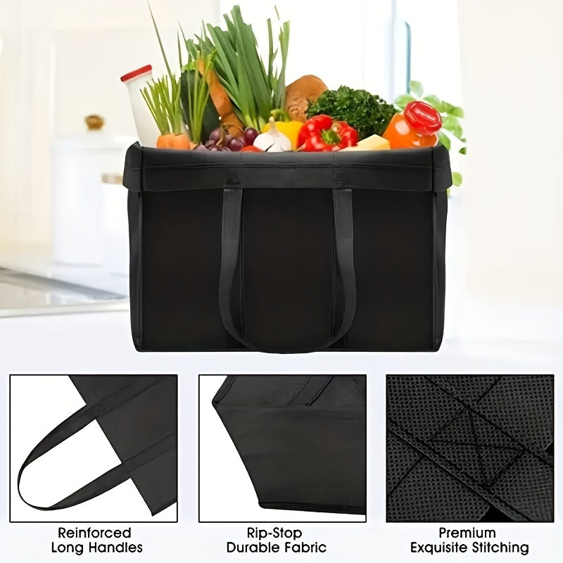 Durable Eco-Friendly Reusable Shopping Bag - Square Tote made of Leak-Proof Polypropylene with Sling, Stands Upright, Folds Easily, Machine Washable, Ideal for Grocery Shopping & Produce, Features Long Handles and Holds Over 45 Pounds.