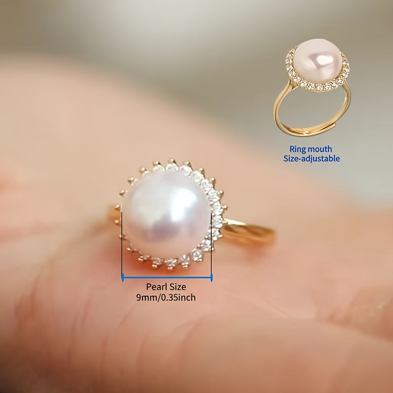 Elegant and luxurious freshwater pearl ring with a natural charm, featuring an adjustable size for a perfect fit.