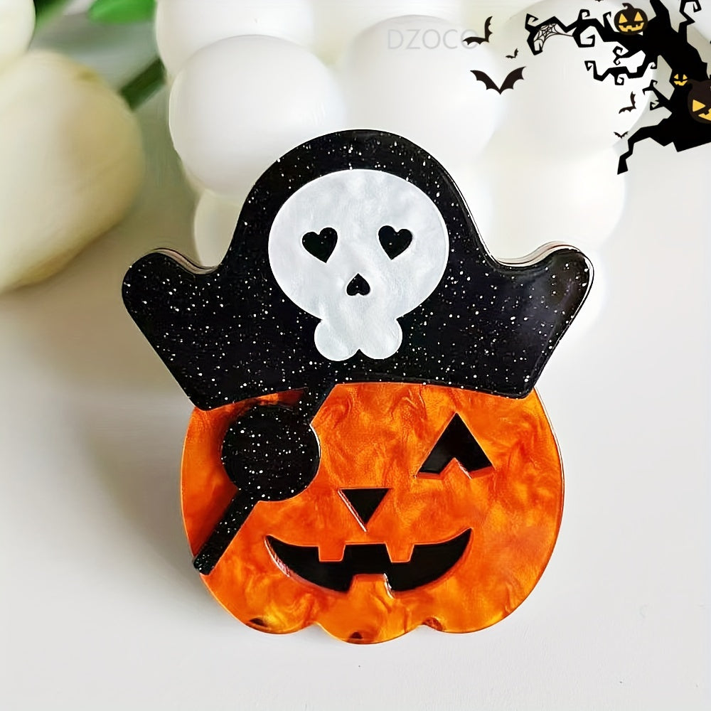 Retro Punk Inspired Acrylic Brooch Pins - Quirky Cartoon Designs for Scarves and Jackets, Featuring Halloween Icons like Pumpkins, Skeletons, and Bats