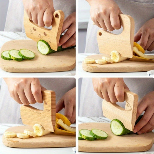 One piece of pretend cooking toys, including toy knives, sliceable fruits and vegetables, kitchen play sets, and wooden cutting utensils for faux food preparation.