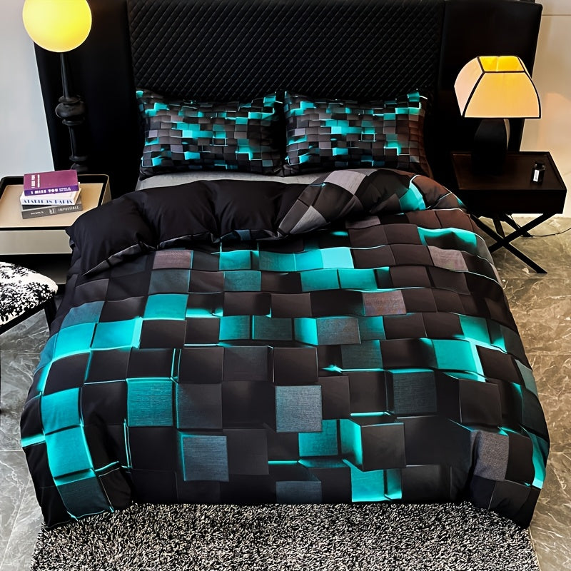 Technological Sense Geometry Duvet Cover Set - 2 or 3 Pieces Available. Features Cool 3D Digital Printing, Ideal for Bedroom or Guest Room. Set includes 1 Duvet Cover and 1 or 2 Pillowcases. Core not included.