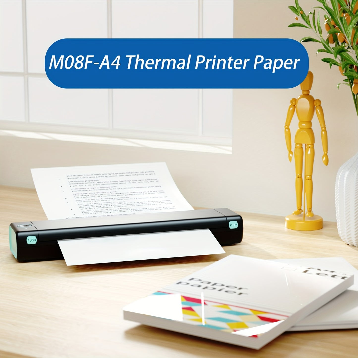 Phomemo M08F A4 Thermal Paper compatible with various portable printers, 21.01cm x 29.69cm, 200/100 sheets.