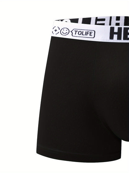 5pcs Men's 'HELLO' Boxer Briefs - Stylish, Breathable, Comfortable, High Stretch, Quick-drying Sports Trunks