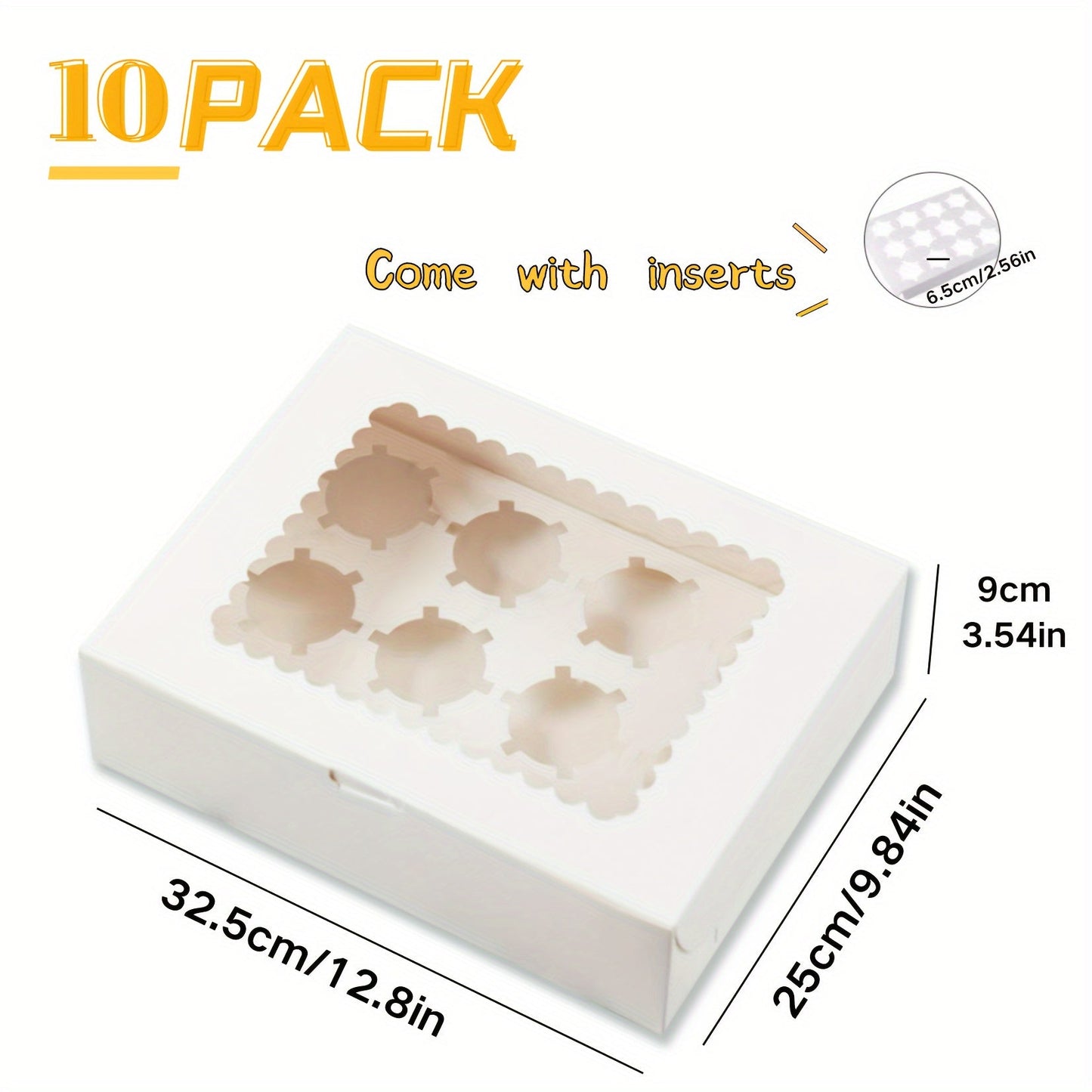 10 to 50 pieces of cupcake boxes in varying sizes (1, 2, 4, 6, 12 holes) with a transparent window. These white cardboard boxes are perfect for muffins, tarts, biscuits, snacks, desserts, and cakes. Ideal for use in cake houses, parties, bakeries, and as