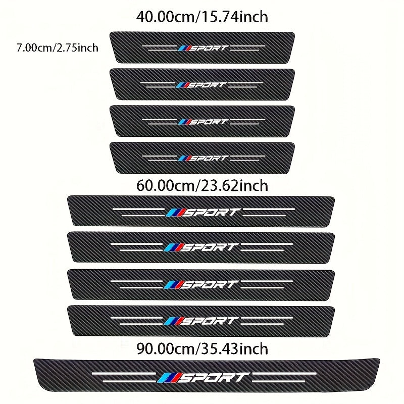 9-Pack Universal Car Door Sill Protectors, Durable PVC Anti-Scratch Pedal Stickers with Sporty Design, Easy Installation.