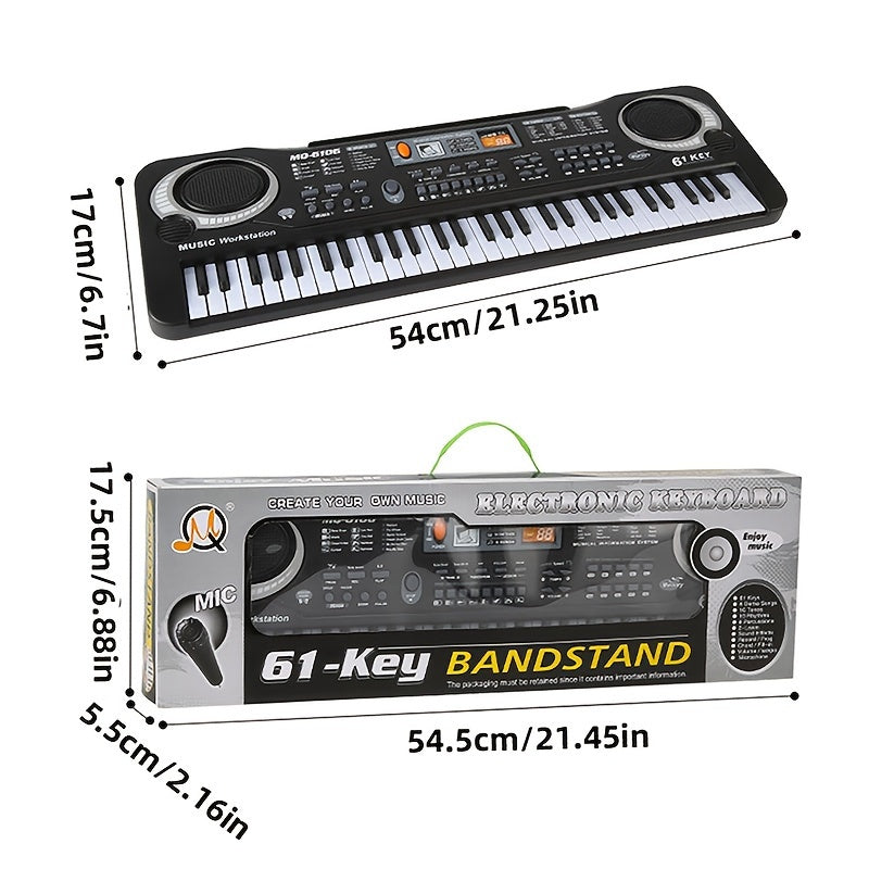 61-Key Music Workstation Digital Piano Keyboard with Microphone for beginner and enthusiasts. Interactive learning tool in multicolor, non-electric, and durable plastic body.