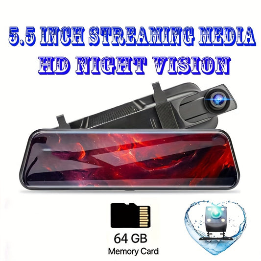 YiXingjia 1080P Ikki Kamera Avtomobil Dash Cam Infraqizil Tungi Ko‘rish, Takroriy Yozuv, Keng Burchakli Linza va 13.97 sm IPS Sensorli Tezkor Ekran - Avtomobillar va Yuk Mashinalari uchun 64GB Kartani o‘z ichiga oladi, YIXINGJIA