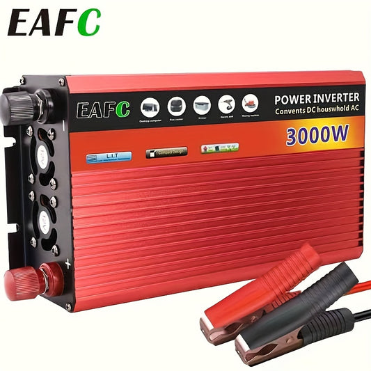 EU Plug Automotive Power Converter, 3000W Peak Power, 1500W Continuous Power, DC 12V to AC 220V, Portable Inverter Car Power Bank.