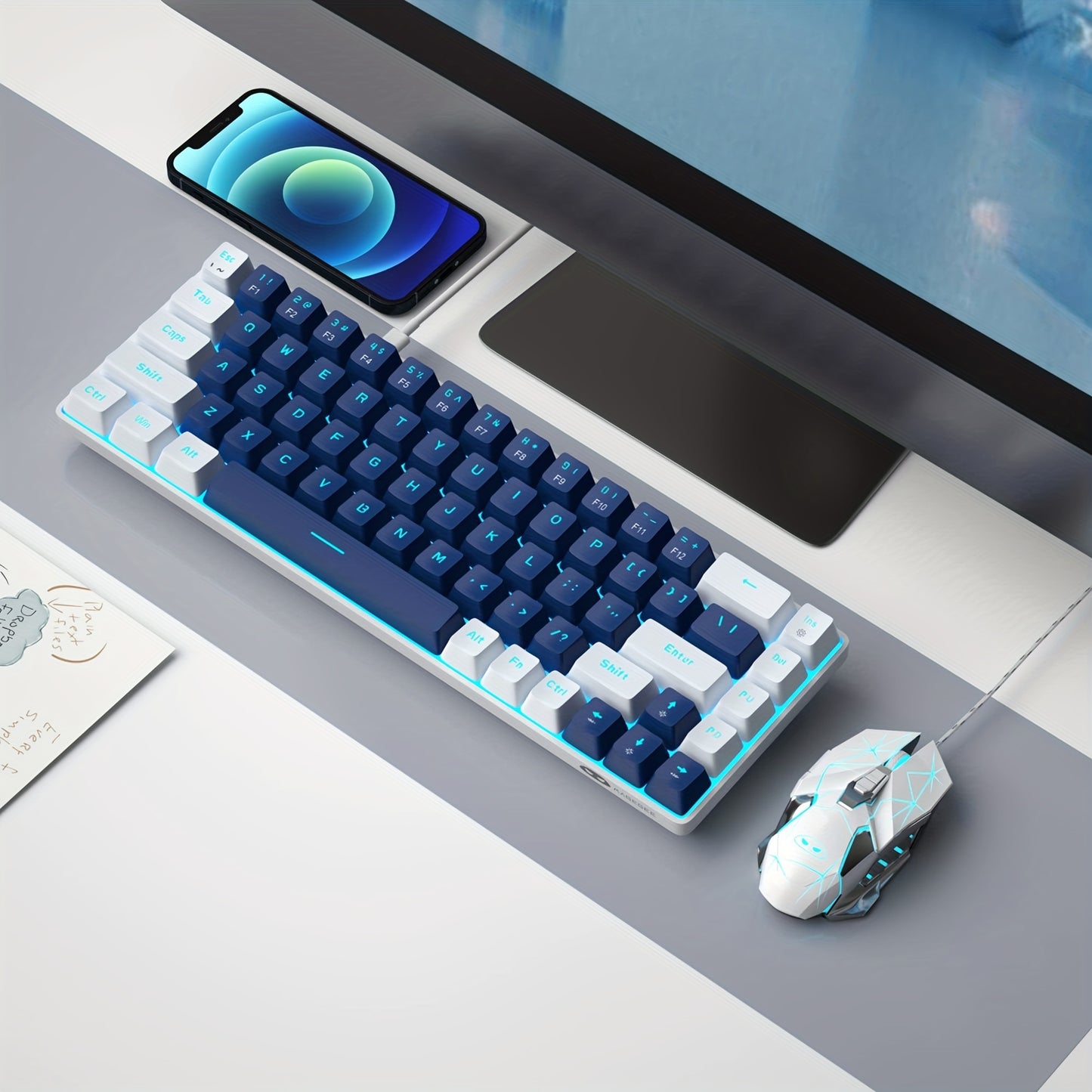 MAGEGEE Compact 60% Mechanical Gaming Keyboard with Blue Switches, LED Backlit, Ergonomic Design for Windows, Laptop, PC, Mac - Portable & Sleek Black Finish.