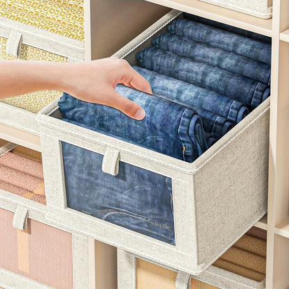 Multifunctional linen storage box in cream - spacious and portable organizer for various items.