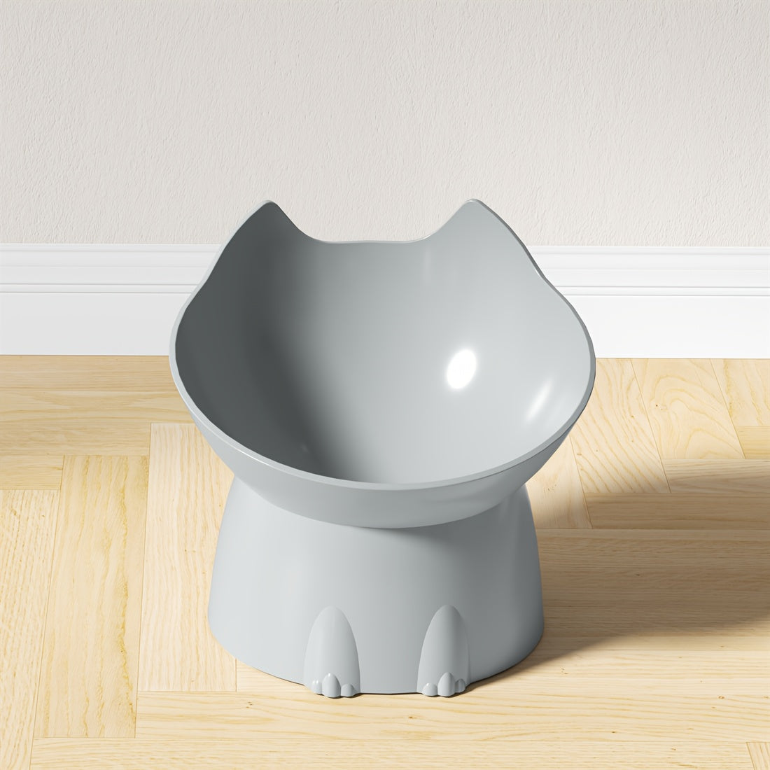 Slanted pet feeder for cats and dogs with neck-friendly design.