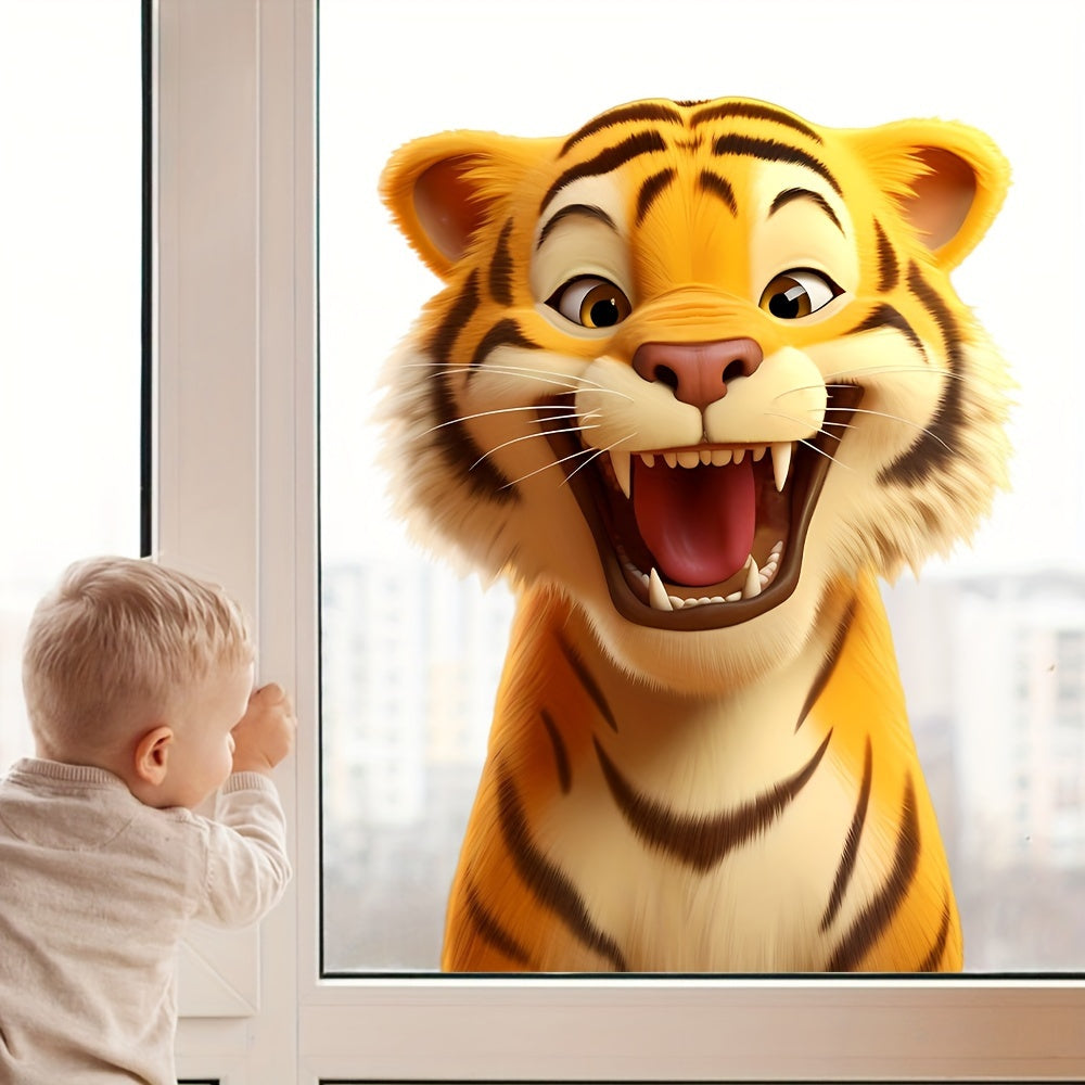 Add a touch of charm to your bedroom and living room windows with this cute Tiger Cartoon electrostatic glass sticker. This classic style sticker is 2mil thick and reusable, making it a perfect decor accessory for your home.