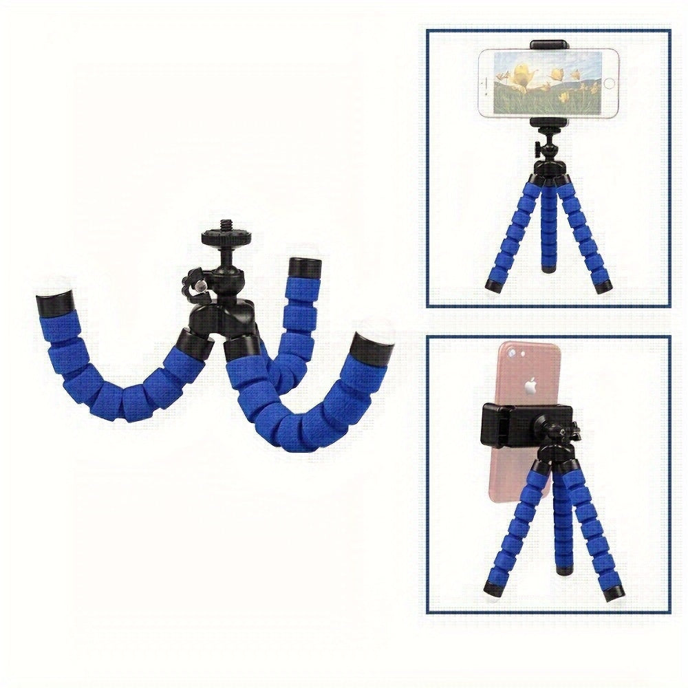 Mini Octopus Tripod with Sponge Grip, 360° Rotation, Suitable for Phones and Cameras, Portable and Universal Clip.