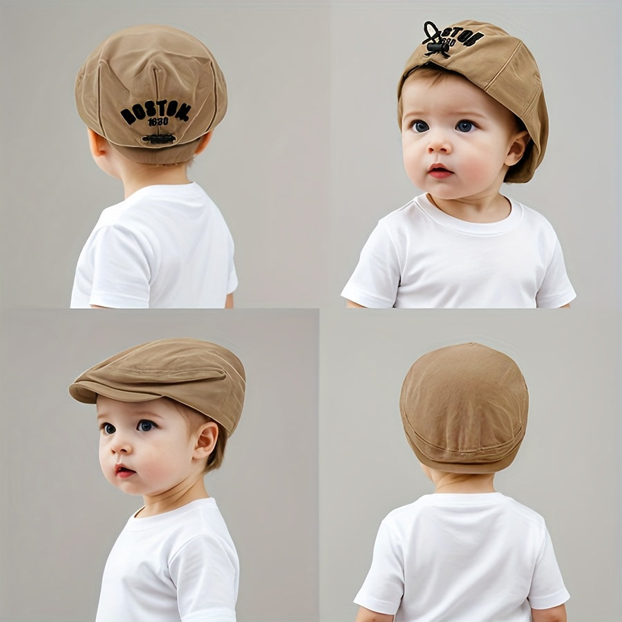 Adjustable kids' beret hat with elastic band, sun-protective, ideal for outdoor activities & travel, fits -3, hand wash only.