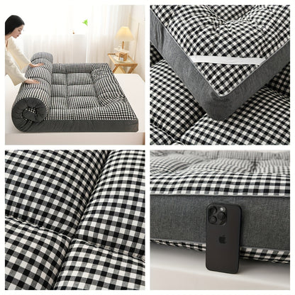 Plaid foam mattress for camping and hiking. Breathable polyester cover, all-season comfort, machine washable. Ideal for bedroom, guest room, dorm. Great gift for holidays and special