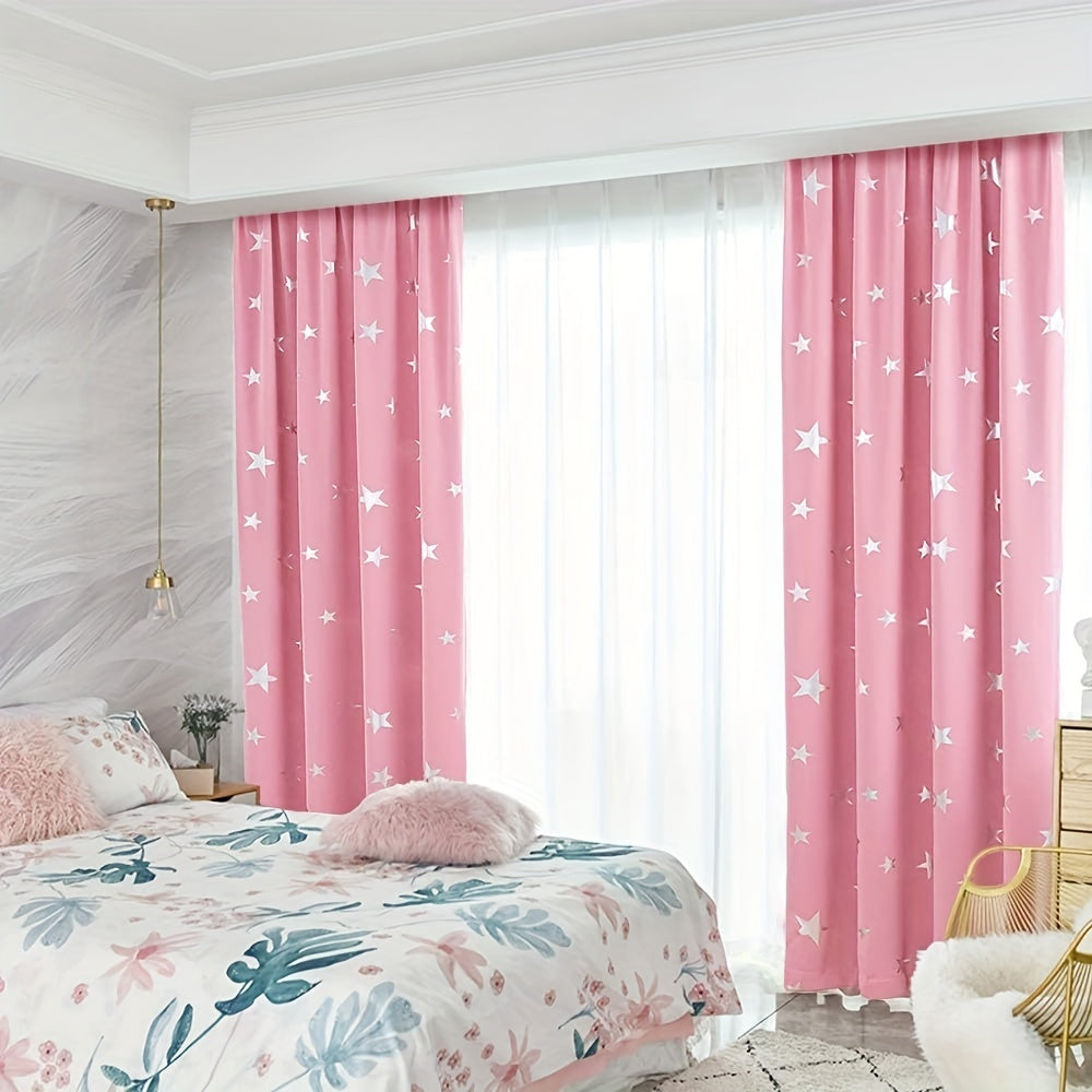 Blackout curtains with star foil print for bedroom, thermal insulated and room darkening.