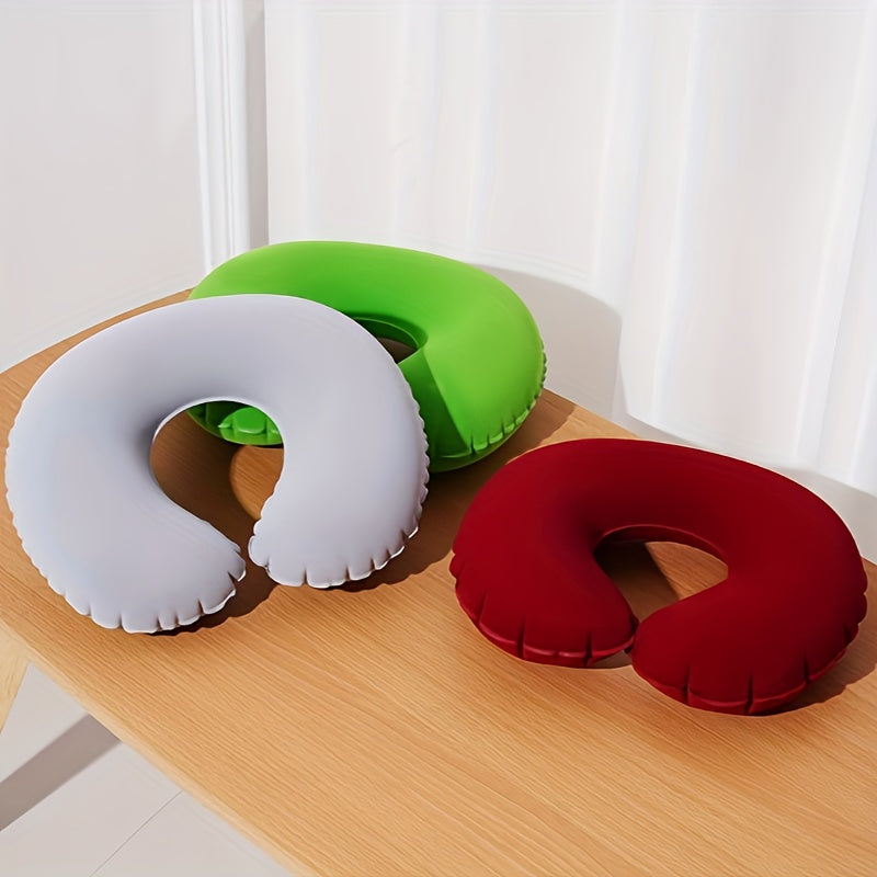 Inflatable C-Shaped Travel Pillow for Car and Airplane - Neck Support Round Pillow