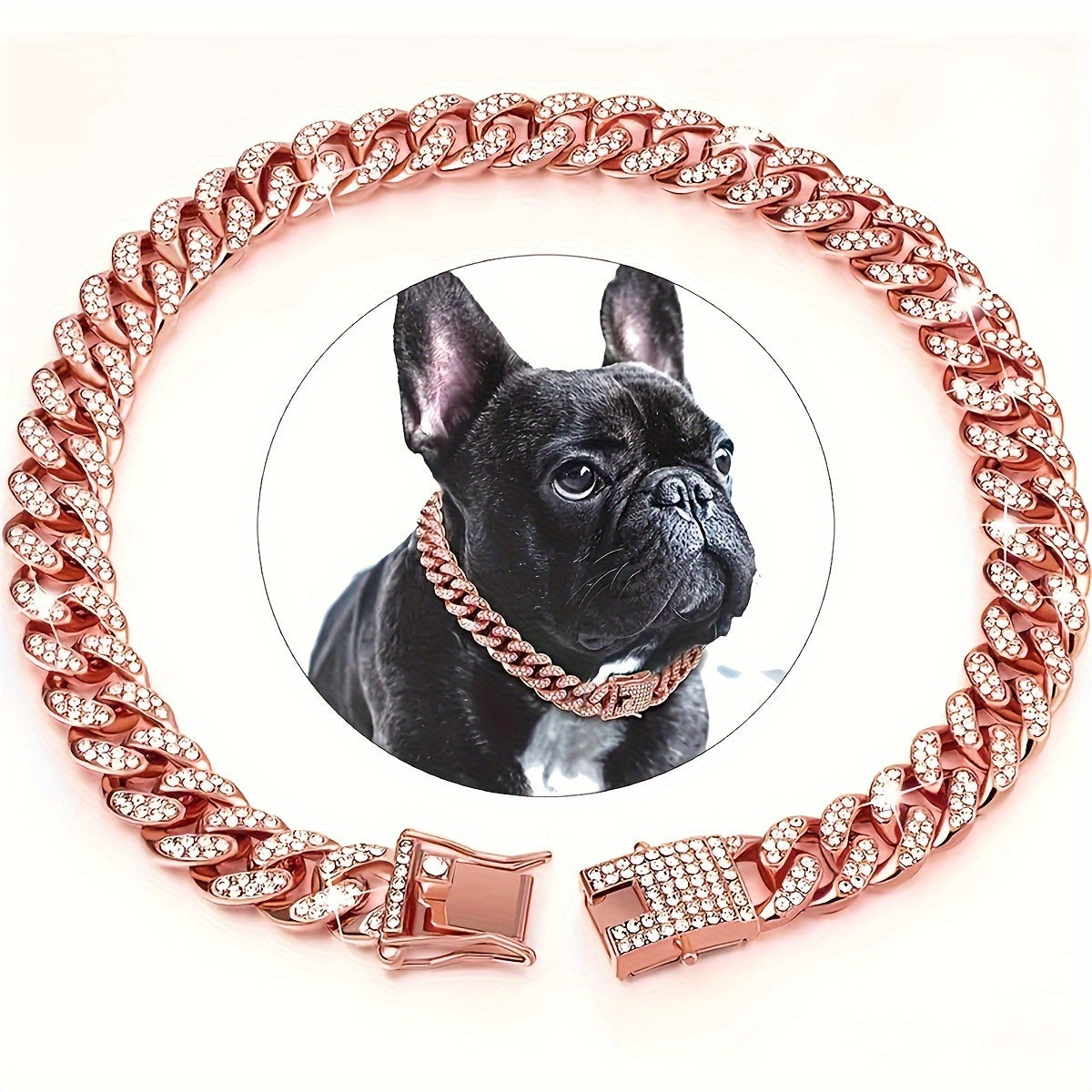 1pc Rhinestone Cuban Chain Dog Collar for Pets, 13mm Wide