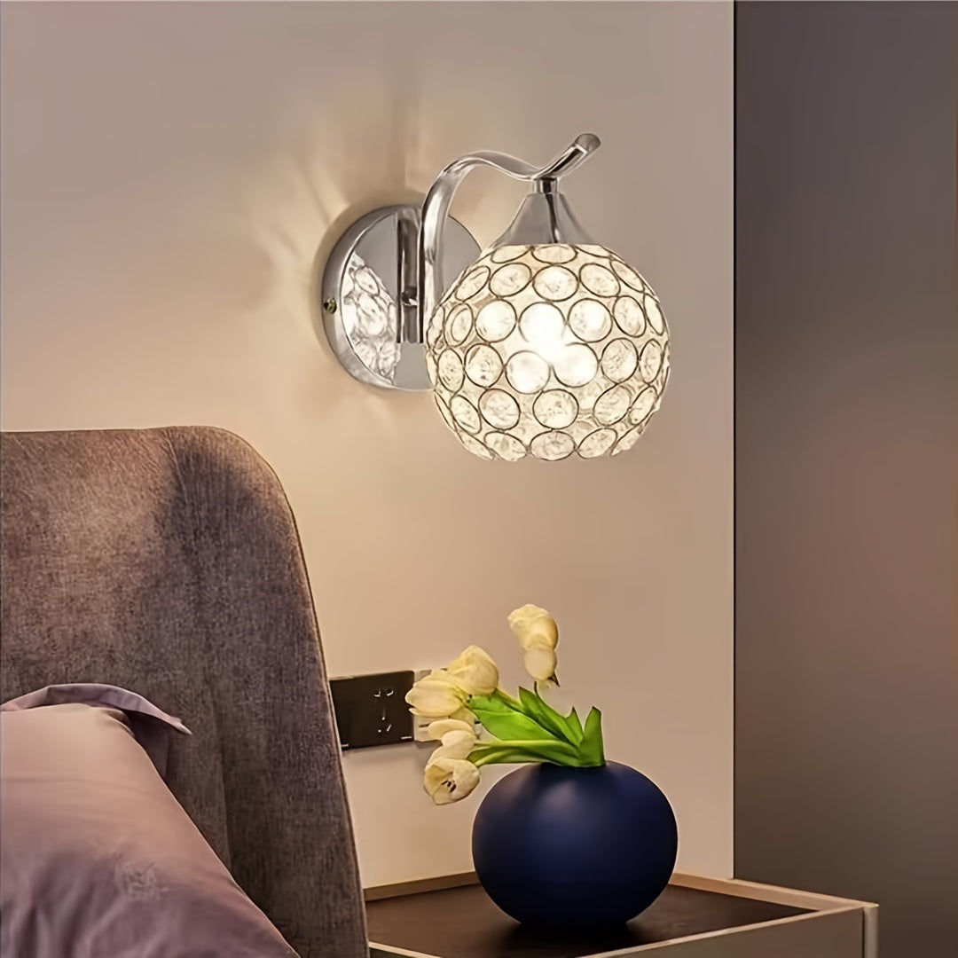 Modern crystal wall sconce with dimmable 5W LED light and acrylic shade. Includes installation hardware for bedroom, living room, hallway, stairway. 110V-240V.