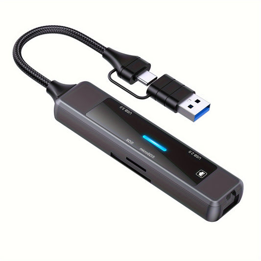 USB 3.0 adapter hub with Ethernet, Type-C power port, and dual USB ports - Compatible with various devices.